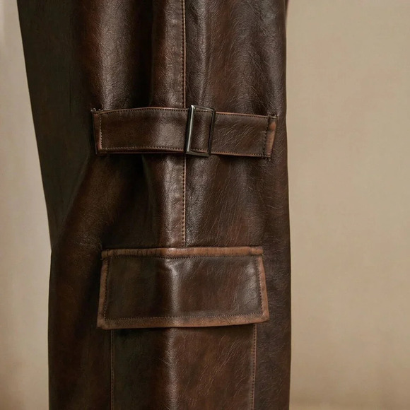 Coffee Brown Casual Women's Merlot Vintage Distressed Faux Cargo Pants - Picture 6 of 6